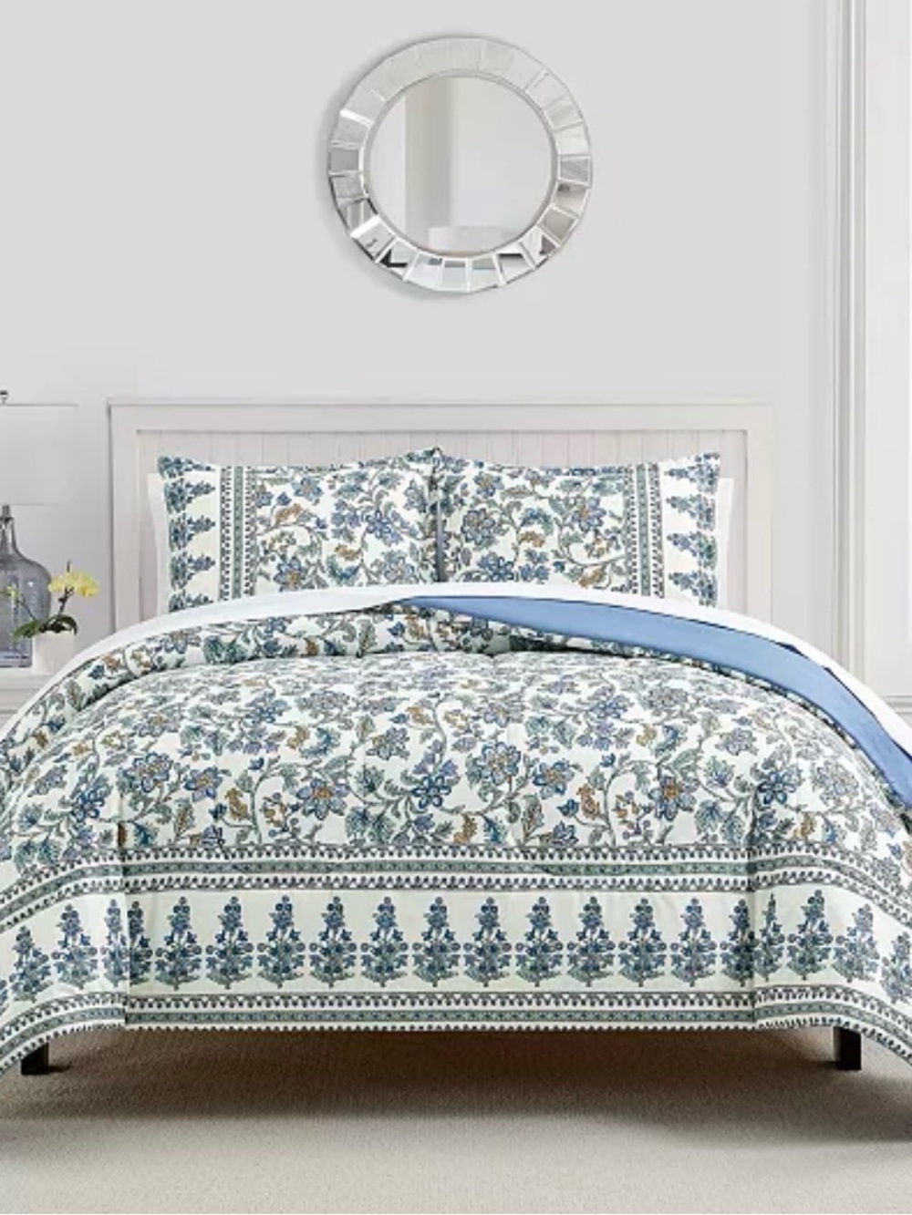 Blue Floral King Size Comforter Set - Reversible Comforter